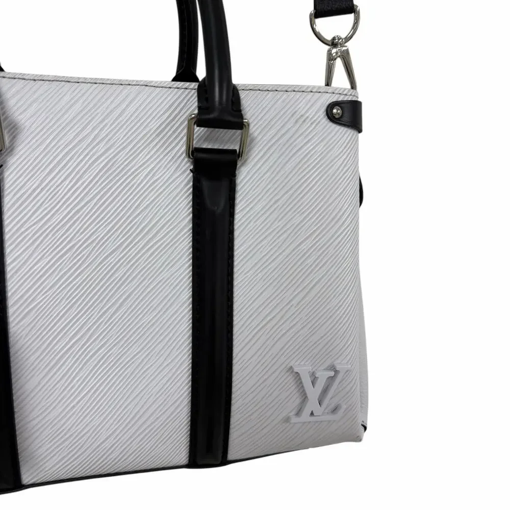 Louis Vuitton Soufflot Epi BB White Black Leather Two Way Handbag AS IS